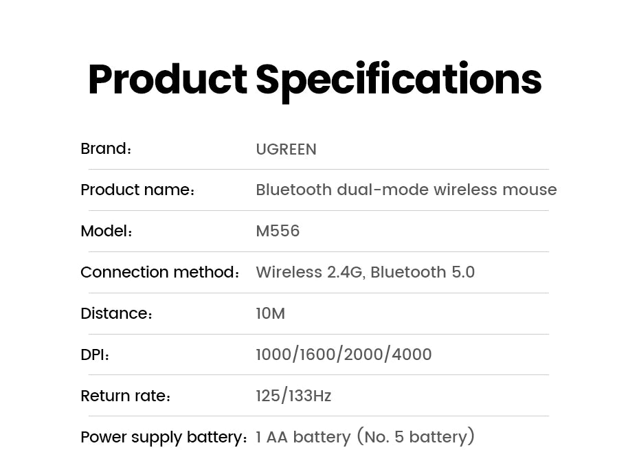 UGREEN Wireless Mouse Bluetooth 2.4G Ergonomic Silent Mute Gaming Mouse With AA Battery for Computer PC MacBook Laptop