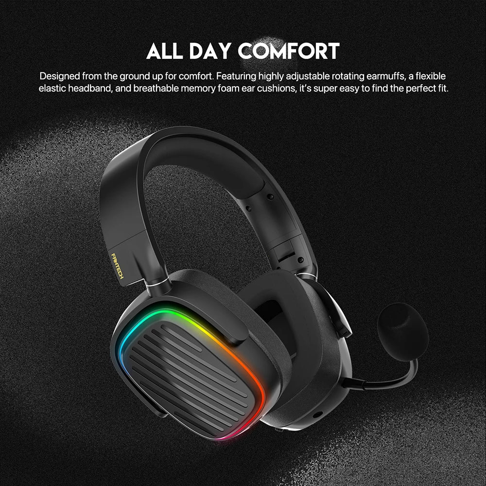 FANTECH Harmony PRO WHG02P 7.1 Surround Sound Gaming Headset Bluetooth 5.3 2.4G Wireless Headphones With Detachable Mic