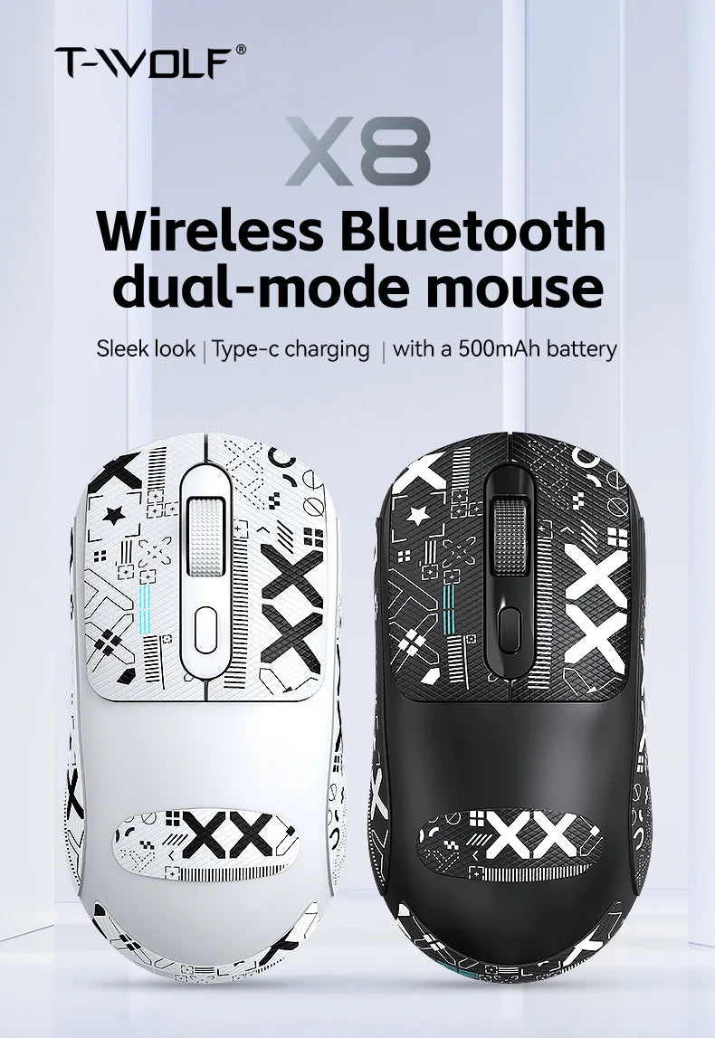 X8 Lightweight Wireless Gaming Mouse with 3 Mode 2.4G USB-C Wired BT 26K DPI PAW3395 Optical Sensor for PC/Laptop/Win/Mac