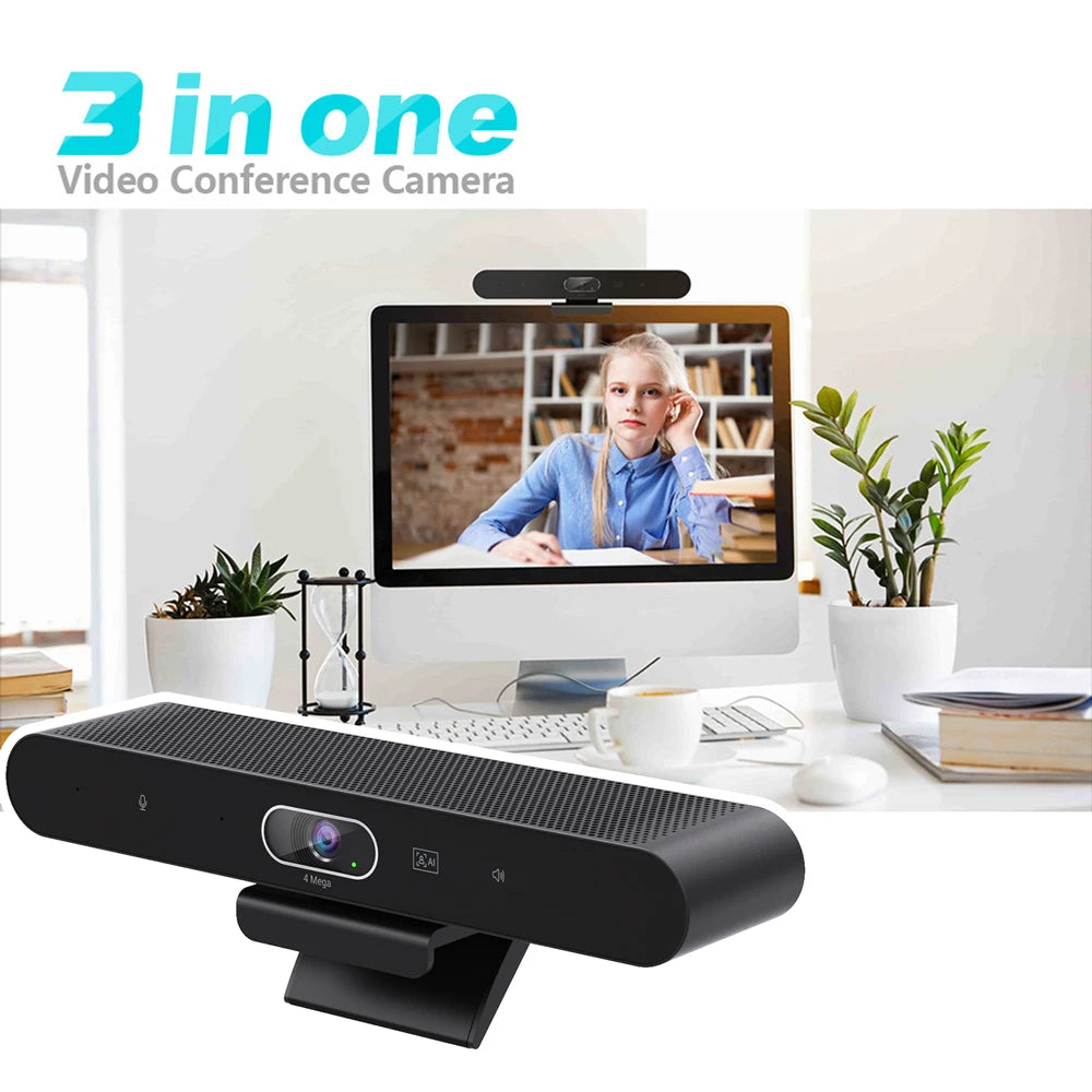 4K Webcam AI Voice Tracking with Mics Camera 4X Digital Zoom 30fps Auto Focus for PC Living Stream Online Meeting Video Camera