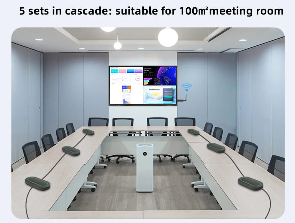 Omnidirectional Microphone for 300㎡ 1-8 360° Pickup Wireless Dongle Conference Speaker USB LAN for Meeting Classroom Easy Set up