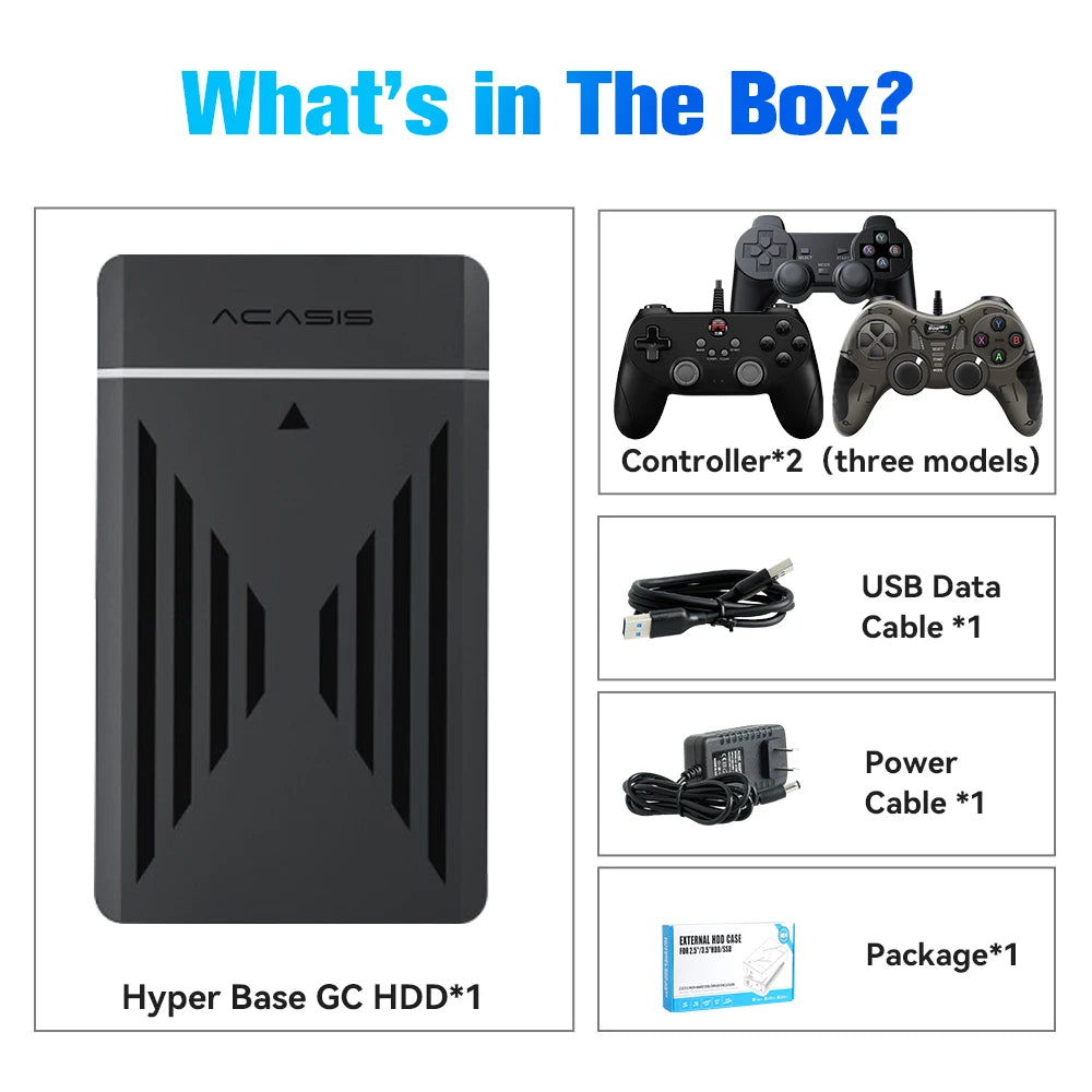 3TB Portable Gaming HDD LaunchBox/Retrobat/Playnite Retro Game Console with 17300+ AAA/3D/Retro Games for PS4/PS3/PS2/Switch/Wii