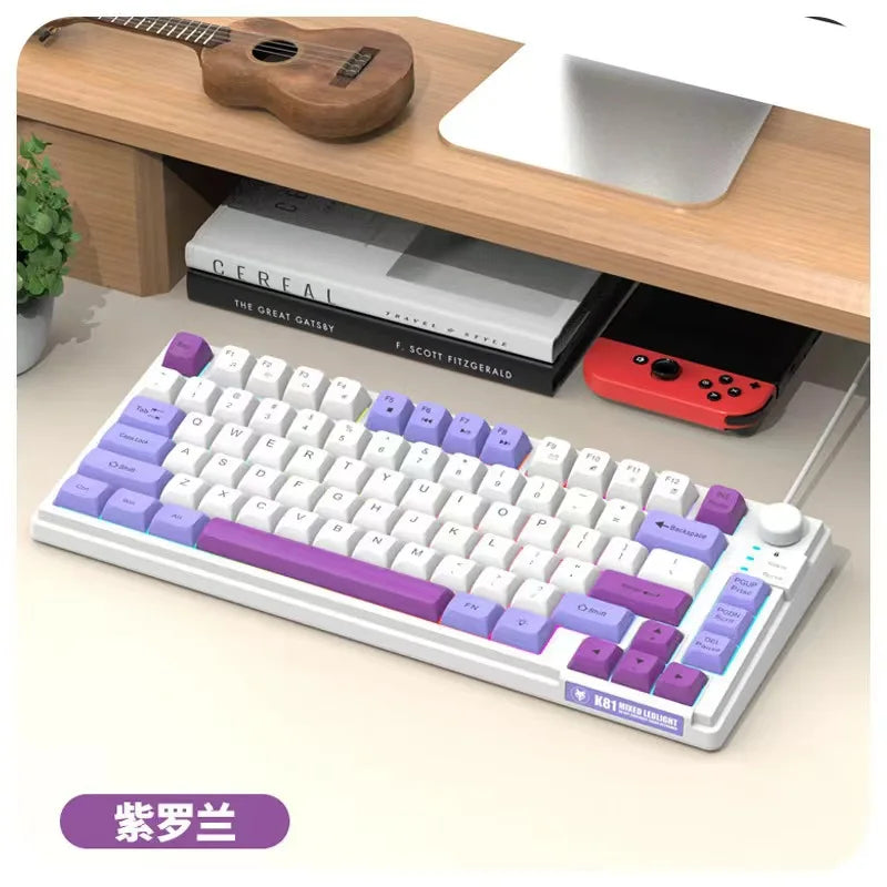 Keyboard K81 Gaming Keyboard 81 Key 80% Layout Spanish Russian Korean Arabic Keyboard USB Wired RGB Light Volume Knob Ergonomics