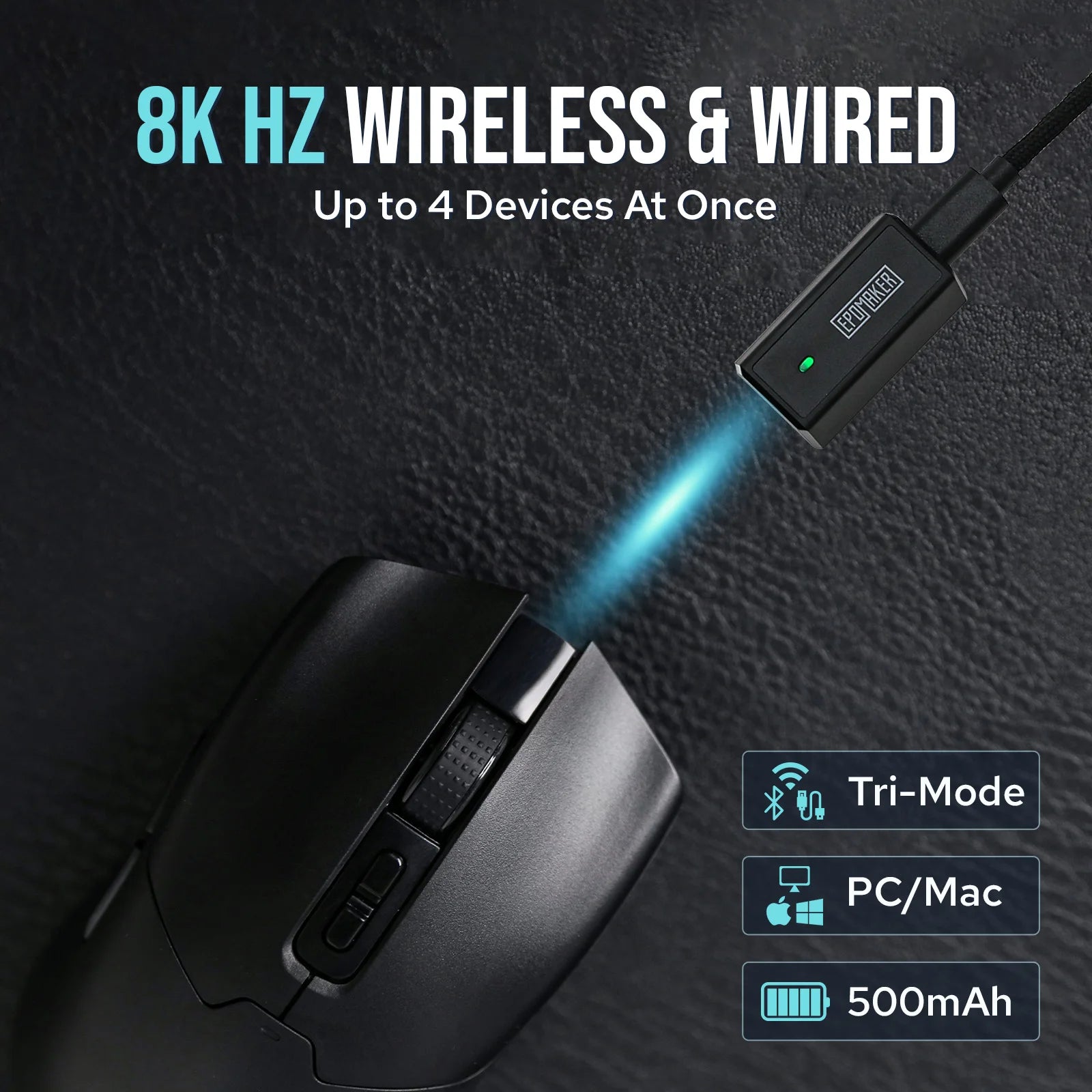 EPOMAKER Click Gaming Mouse Wireless 2.4Ghz/Bluetooth/Type-C 800 to 42000 DPI Adjustable 8K Polling Rate for PC/Mac/Linux