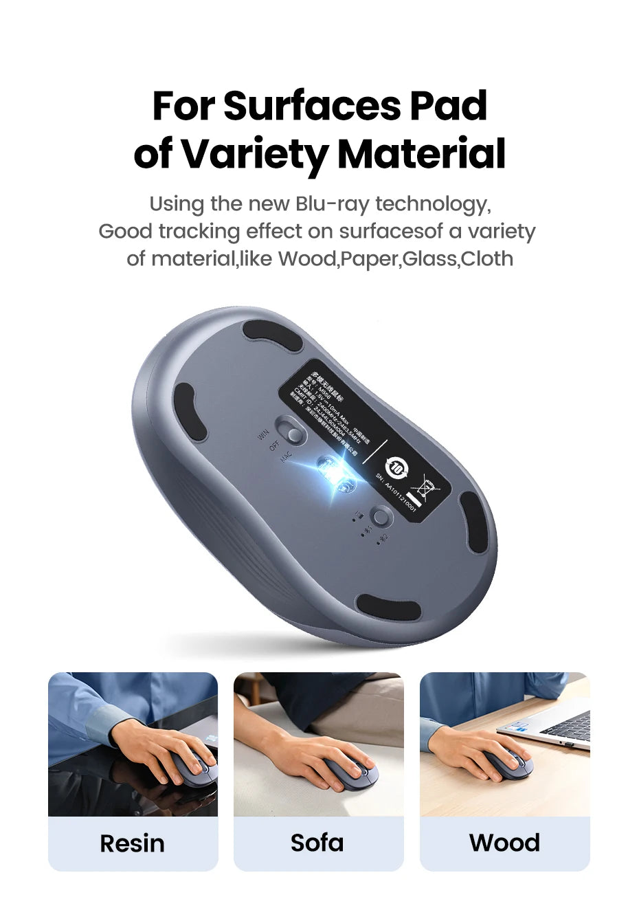 UGREEN Wireless Mouse Bluetooth 2.4G Ergonomic Silent Mute Gaming Mouse With AA Battery for Computer PC MacBook Laptop