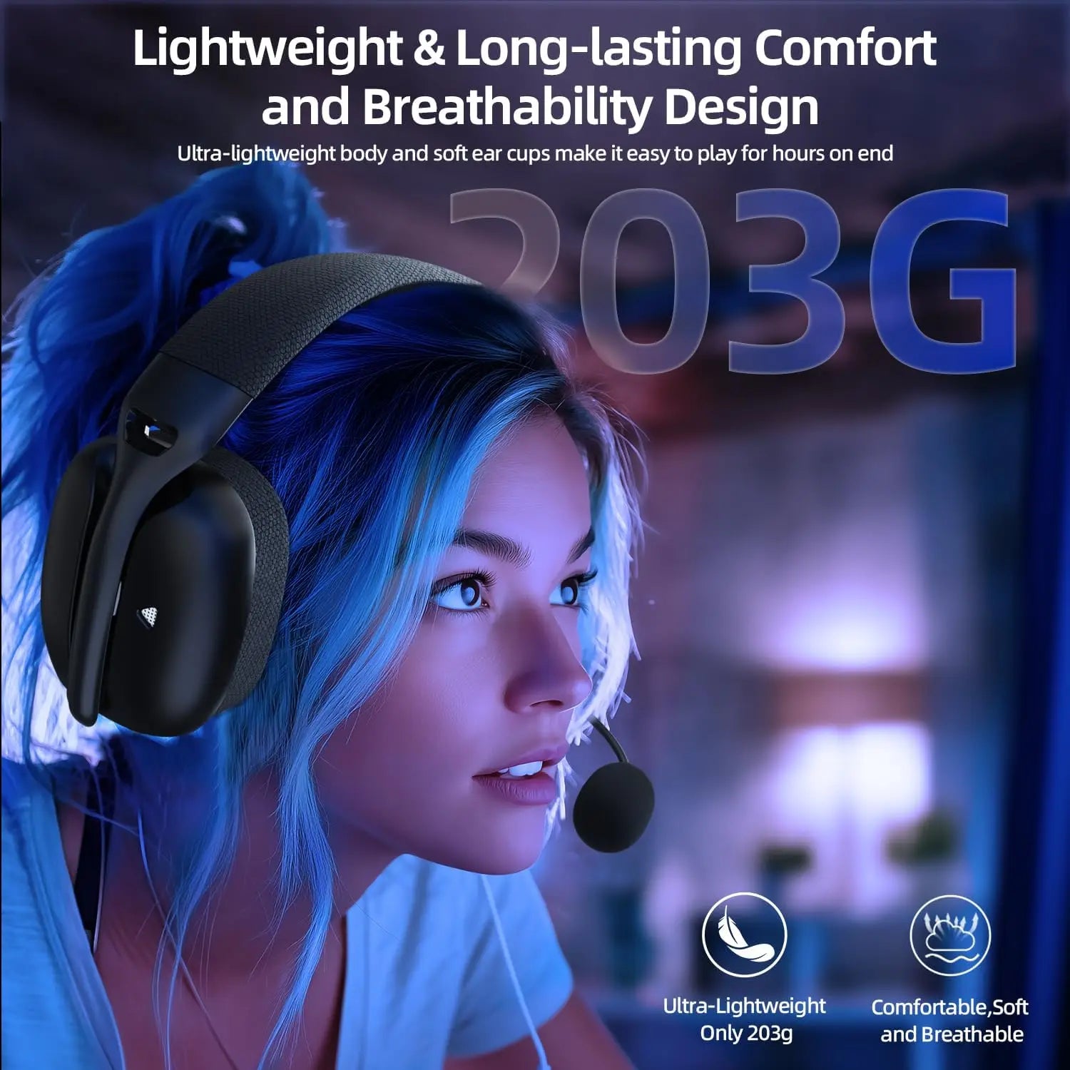 MAMBASNAKE×Attack Shark L80PRO Gaming Headset, Lightweight Over-Ear Gaming Headphones