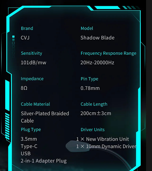 CVJ  Shadow Blade In Ear Earphones 1DD+1 Vibration Switch Adjustable Gaming ports in-ear typec Hifi Headphones konoka Mermaid2