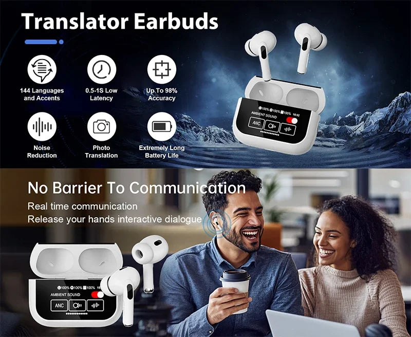UYUXIO AI Language Translator Earbuds 144 Languages Translator Device and Accents 8 Offline Language Translation Earphones