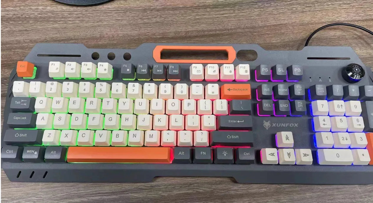 Gaming Keyboard 100% Layout Mechanical Feel 104 Key Spanish Russian Korean Arabic Keyboard Gamer Wired RGB Volume Knob Mouse K90