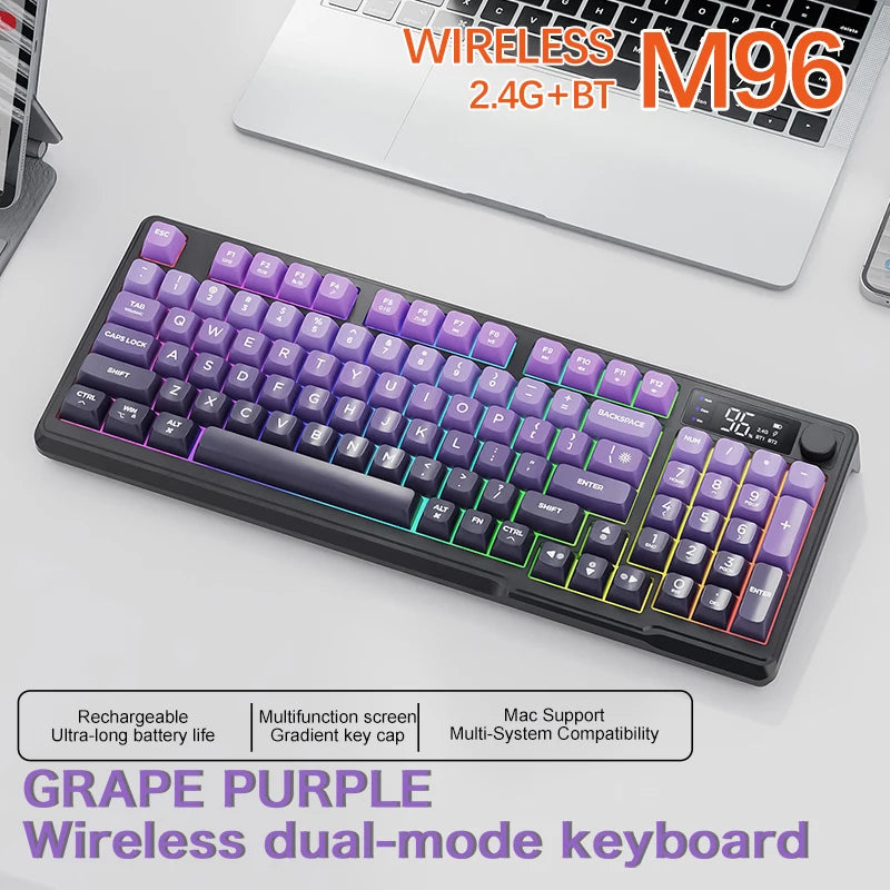 M96 Bluetooth Keyboard Wireless FREEWOLF Screen Gaming Keyboard,Electronic Screen, Multi-Device Connection,Ergonomics Gaming
