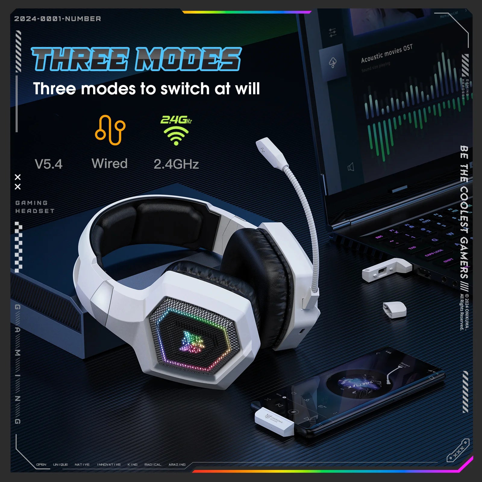 ONIKUMA Tri-Mode Headset Noise Cancelling HD Microphone Professional Gaming Wireless Headset