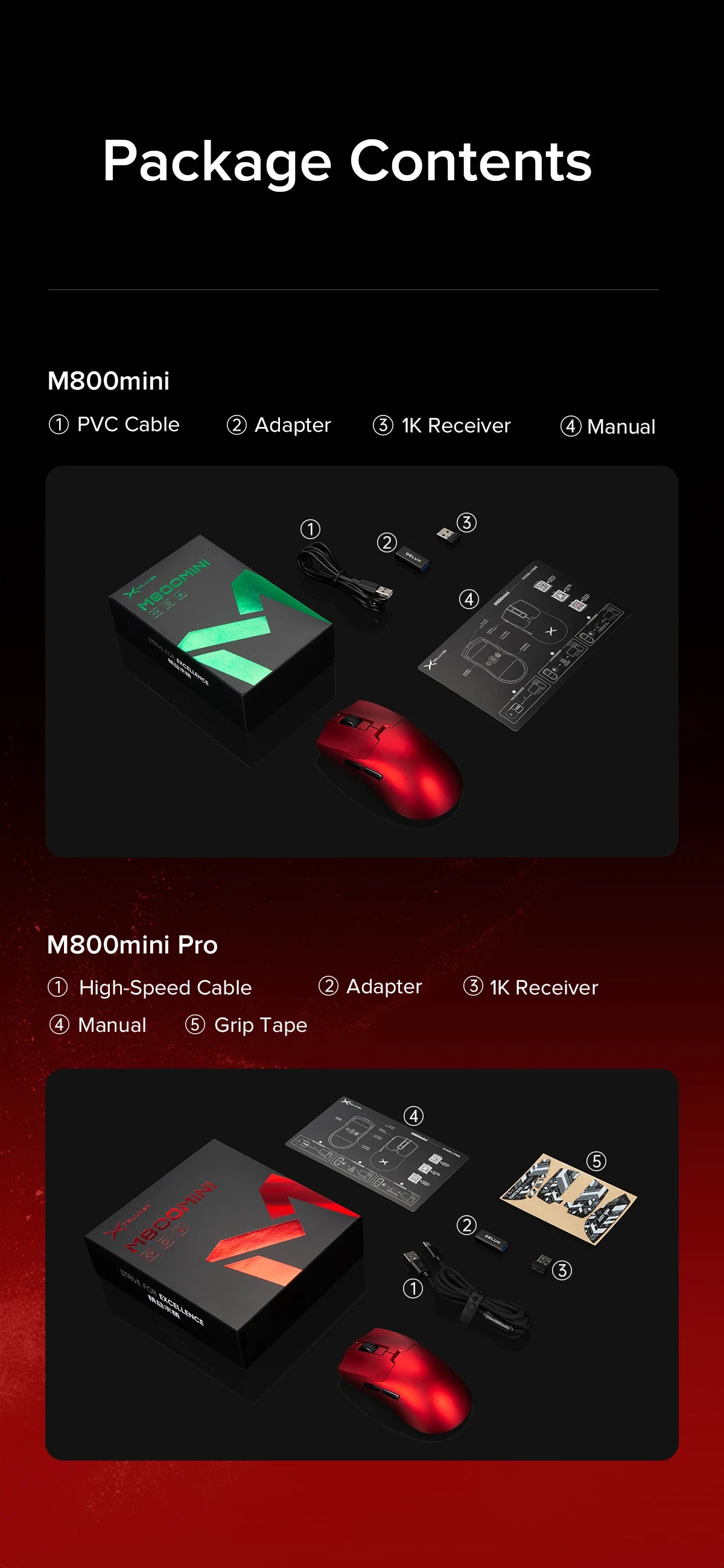 Delux M800mini Wireless Gaming Mouse, 46g Lightweight,PAW3395/PAW3311,1KHz Polling Rate for Small to Medium Hand PC Gamer