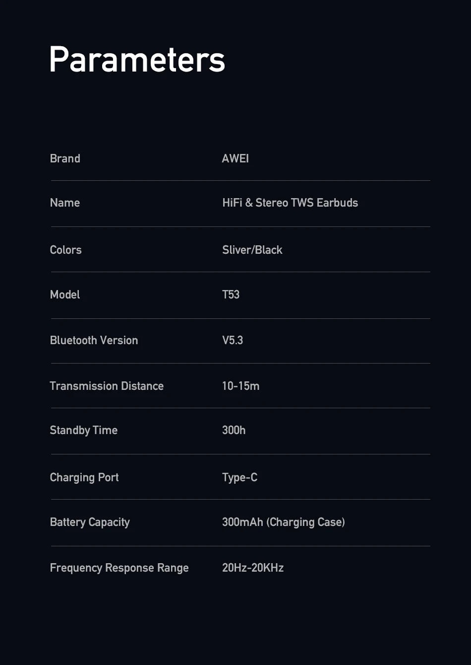 Awei T53 TWS Bluetooth Earbuds Gaming Wireless Headphones Call Noise Reduction Earphones with Shenzhen HongKong RGB Light