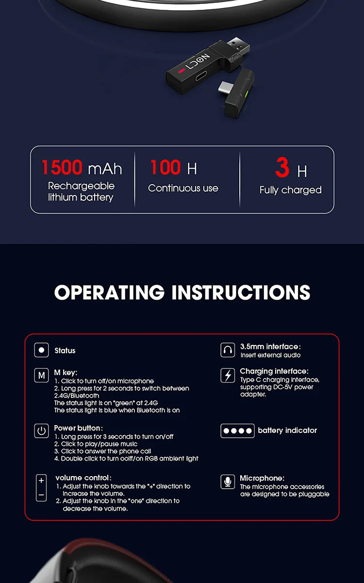 LDON F04 Gaming Wireless Headphone with Mic Over-Ear Headphones Bluetooth 5.3 40mm Driver 2.4G/Wireless Game Headsets