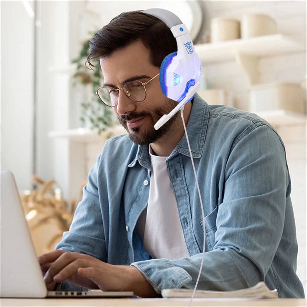 LED Light Wired Gaming Headphones With Microphone Noise-cancelling Gamer Headset for PC Computer Laptop PS4 PS5 Xbox