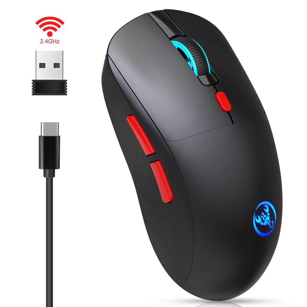 HXSJ 2.4G Wireless Rechargeable Mouse Ergonomic PAW3212 Professional IC, 650mAh Battery, 6-key Optical Gaming mouse for laptop