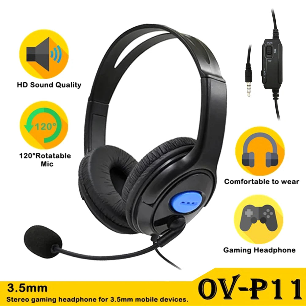 Headphones 3.5mm Wired Gaming Headset Earphones Music For PS4 Play Station 4 Game PC Chat computer With Microphone 120° Rotation