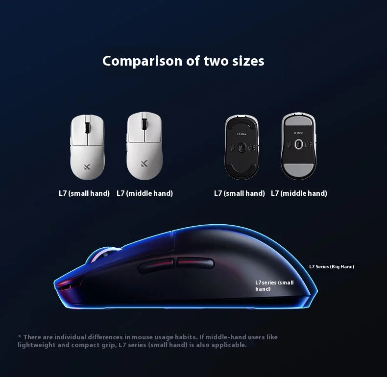 MCHOSE L7 Ultra+ Lightweight Mouse Wireless Tri-mode Bluetooth PAW3395 500mAh PC Esports Laptop Gaming Mice L7 Pro+ ﻿