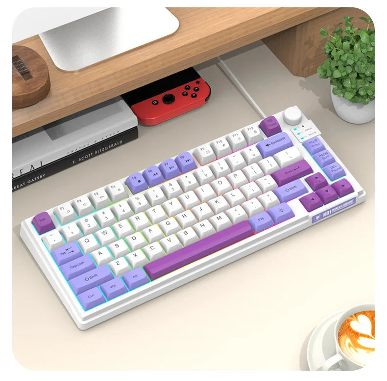 Keyboard K81 Gaming Keyboard 81 Key 80% Layout Spanish Russian Korean Arabic Keyboard USB Wired RGB Light Volume Knob Ergonomics