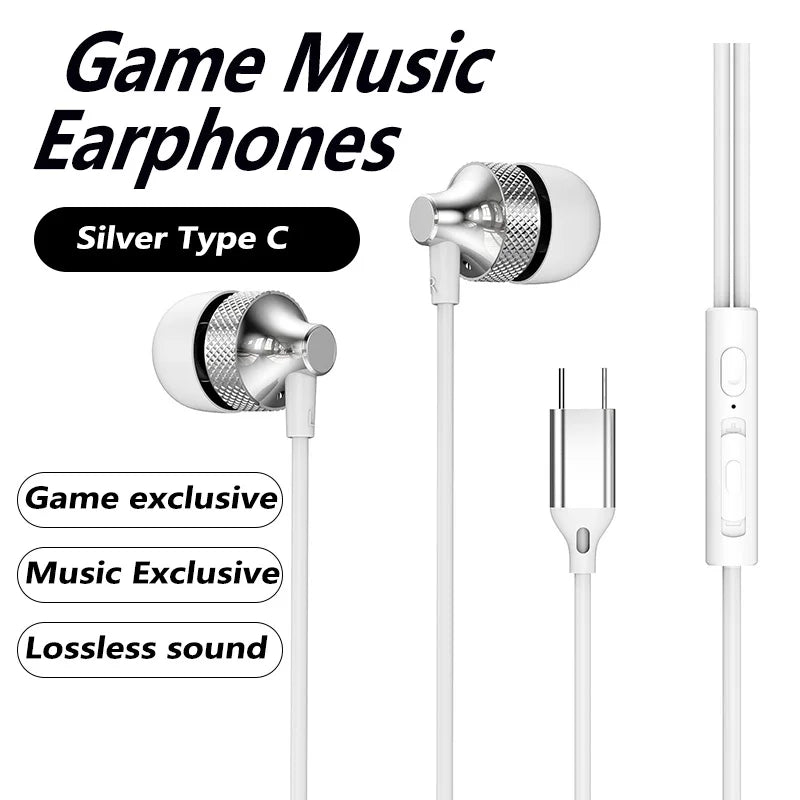 For Samsung Galaxy Gaming Wired Headphones Type C 3.5mm Heavy Bass In-Ear Earphones With Mic Phone Tablet PC HIFI Music Earbuds