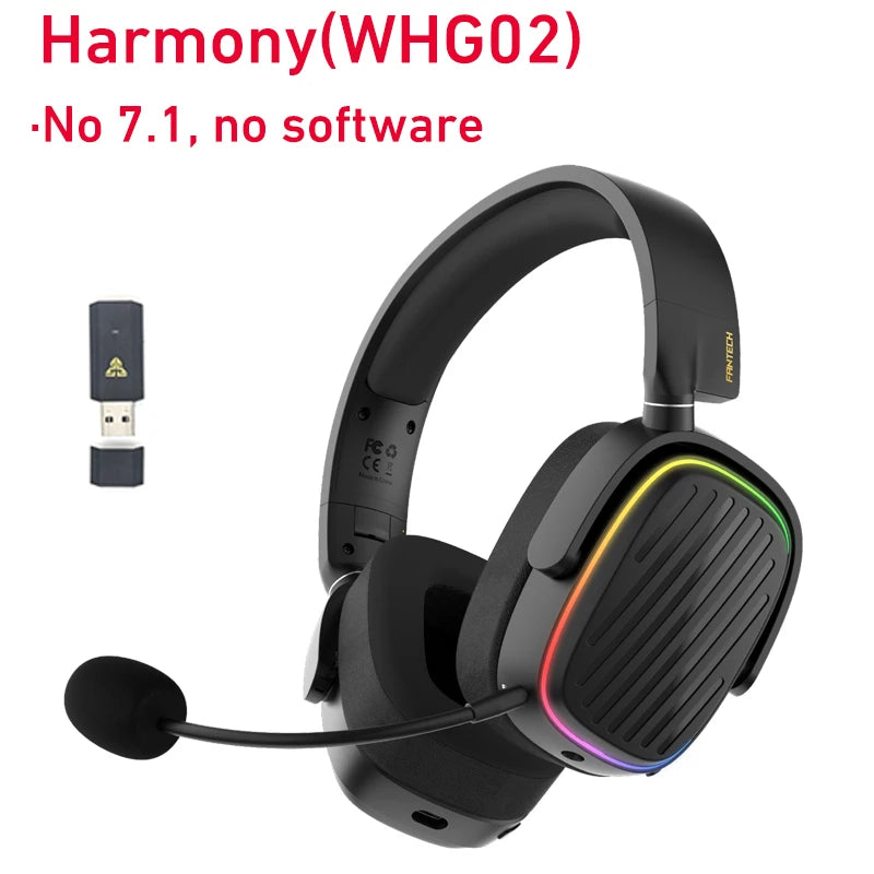 FANTECH Harmony PRO WHG02P 7.1 Surround Sound Gaming Headset Bluetooth 5.3 2.4G Wireless Headphones With Detachable Mic
