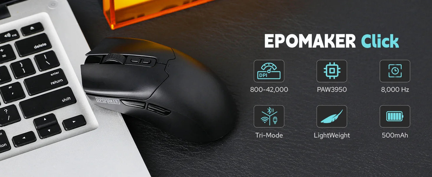 EPOMAKER Click Gaming Mouse Wireless 2.4Ghz/Bluetooth/Type-C 800 to 42000 DPI Adjustable 8K Polling Rate for PC/Mac/Linux