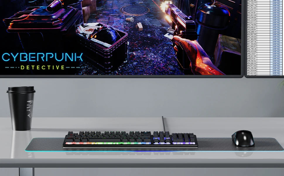 NPET K10V3 Gaming Keyboard, 104 Keys Wired, with RGB Backlit, for Windows Laptop PC black