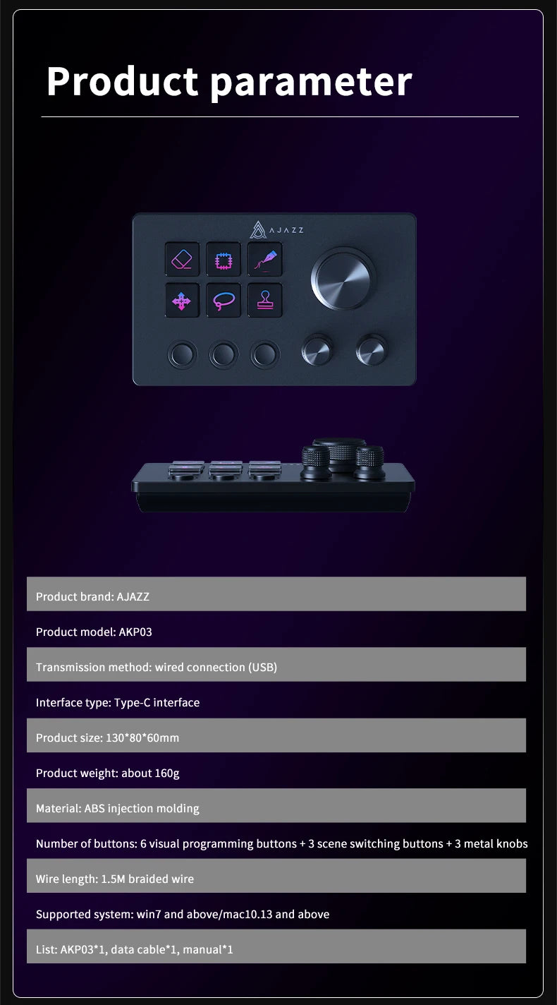 Ajazz  AKP03E Programmable Macro Keyboard 12 Keys Mechanical Gaming Keyboard Custom Button Mini Keyboard For Multiple Scenario