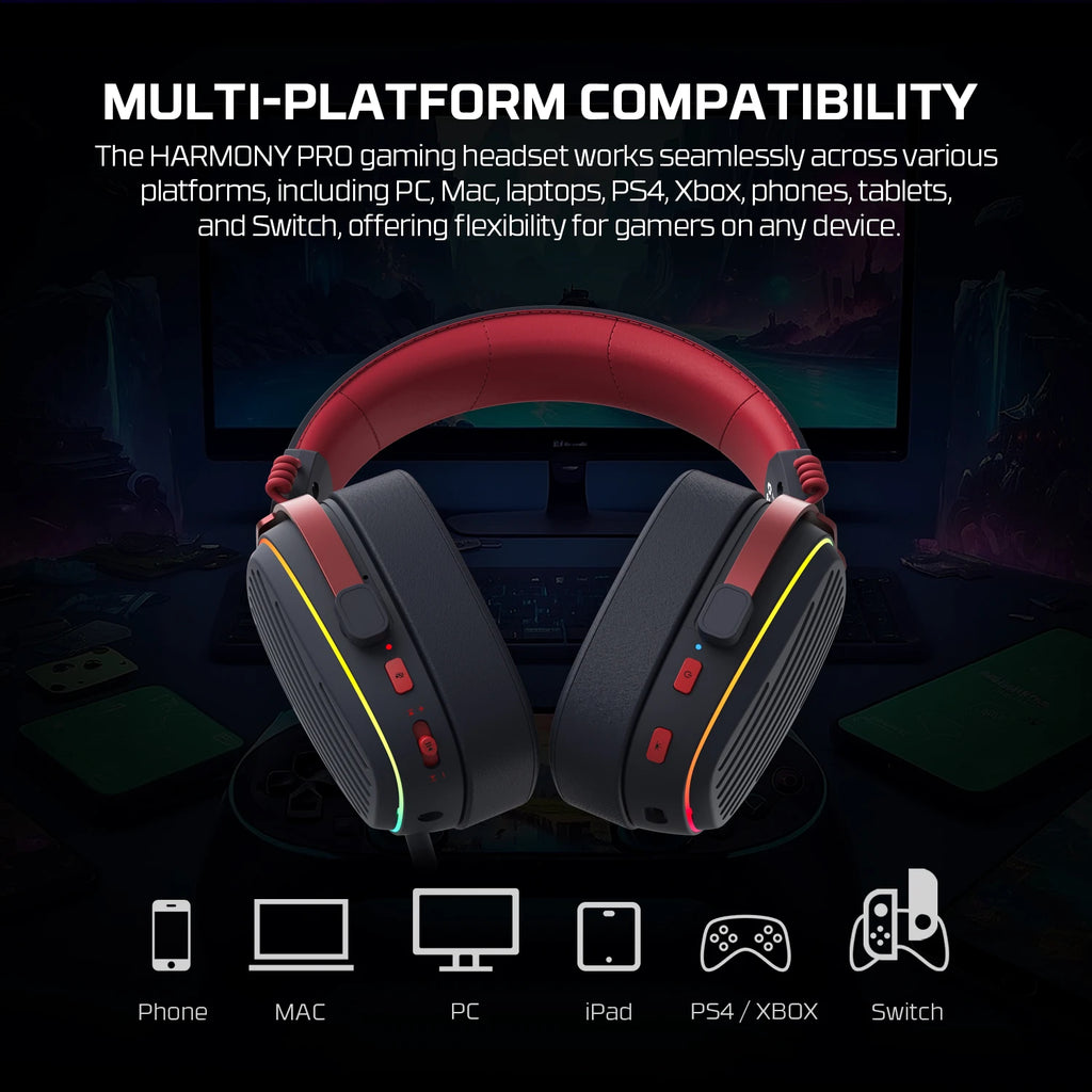 FANTECH Harmony PRO WHG02P 7.1 Surround Sound Gaming Headset Bluetooth 5.3 2.4G Wireless Headphones With Detachable Mic