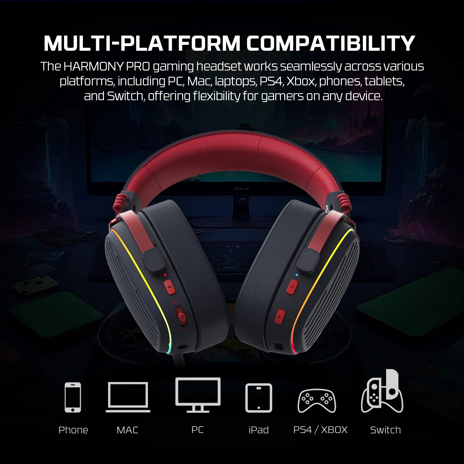 FANTECH Harmony PRO WHG02P 7.1 Surround Sound Gaming Headset Bluetooth 5.3 2.4G Wireless Headphones With Detachable Mic
