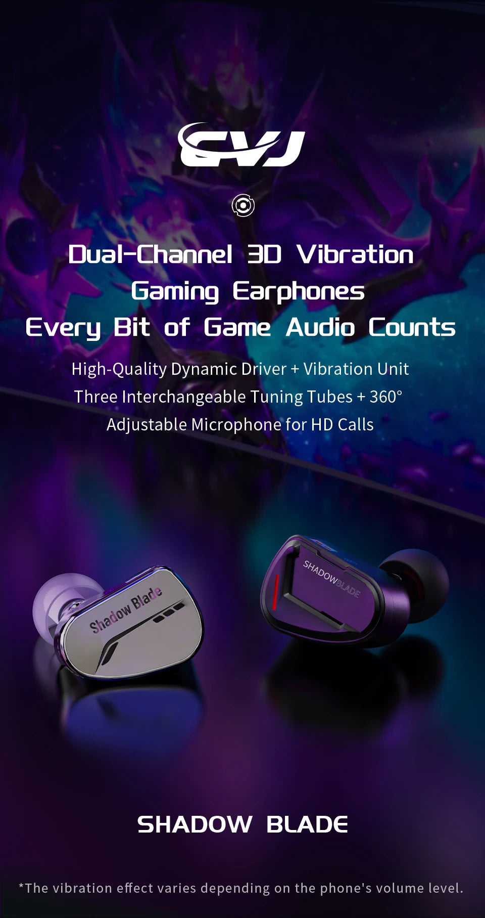 CVJ  Shadow Blade In Ear Earphones 1DD+1 Vibration Switch Adjustable Gaming ports in-ear typec Hifi Headphones konoka Mermaid2