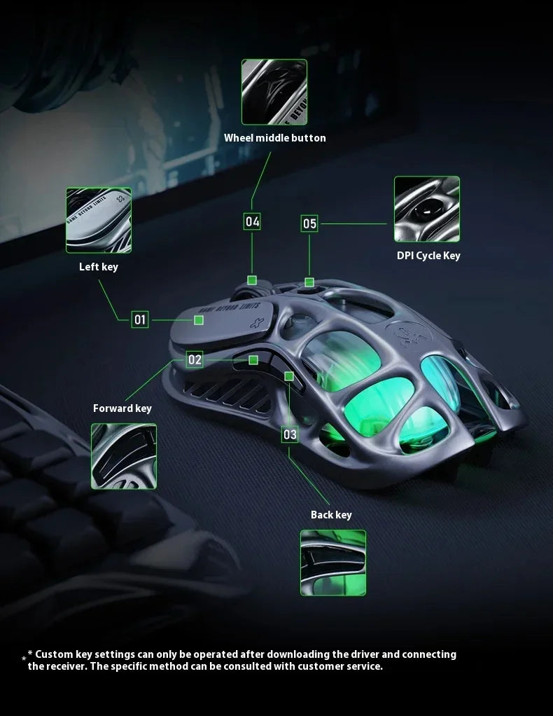 GravaStar M1 M2 Wireless Magnesium Alloy Gaming mouse PAW3395 4K 26000DPI bluetooth 2.4G wired Hollow design Gamer Mouse Gifts