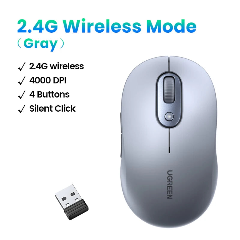 UGREEN Wireless Mouse Bluetooth 2.4G Ergonomic Silent Mute Gaming Mouse With AA Battery for Computer PC MacBook Laptop