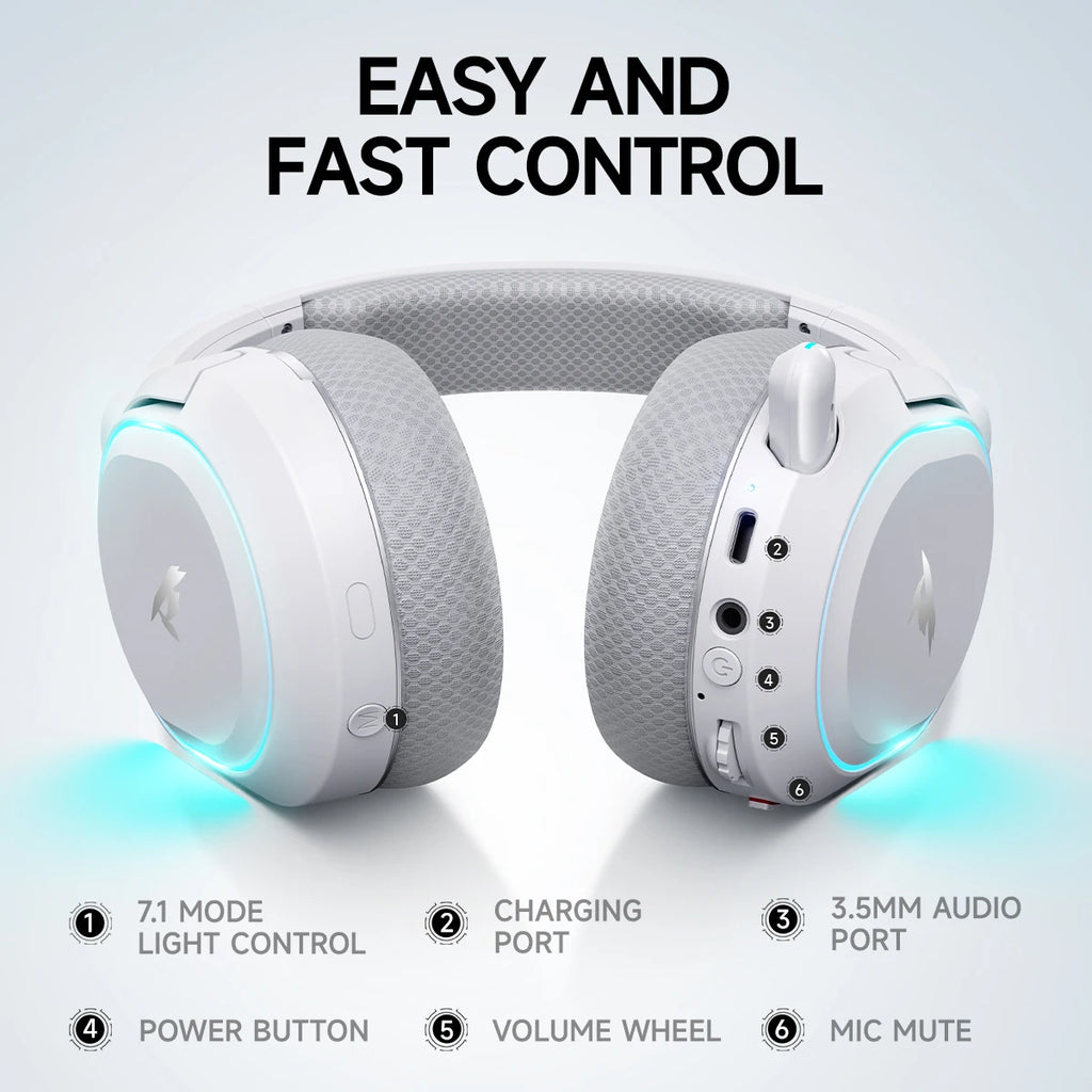 Picun G2 2.4GHz Bluetooth Wireless Gaming Headset For PC PS4 PS5 Phone Switch 5ms Low Latency 7.1 Surround Wired Headset ENC Mic