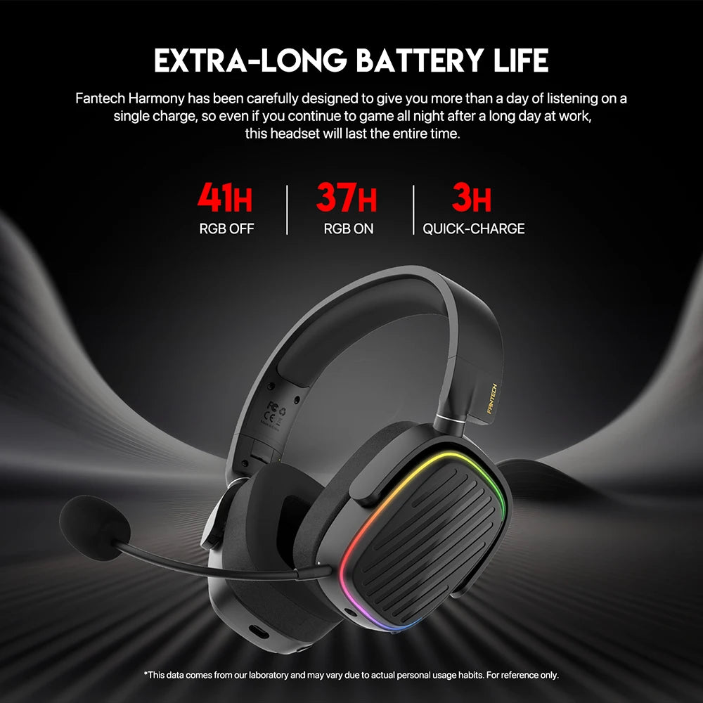 FANTECH Harmony PRO WHG02P 7.1 Surround Sound Gaming Headset Bluetooth 5.3 2.4G Wireless Headphones With Detachable Mic