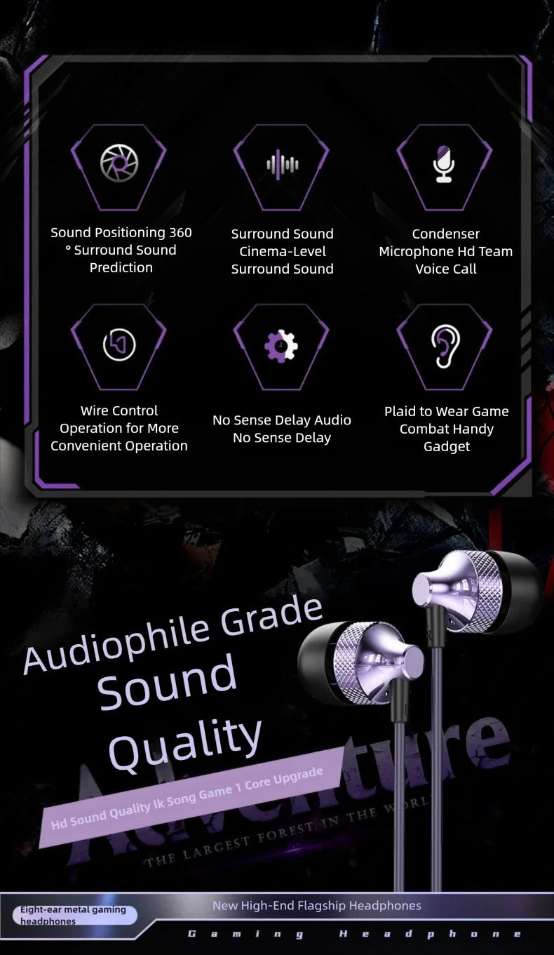 For Samsung Galaxy Gaming Wired Headphones Type C 3.5mm Heavy Bass In-Ear Earphones With Mic Phone Tablet PC HIFI Music Earbuds