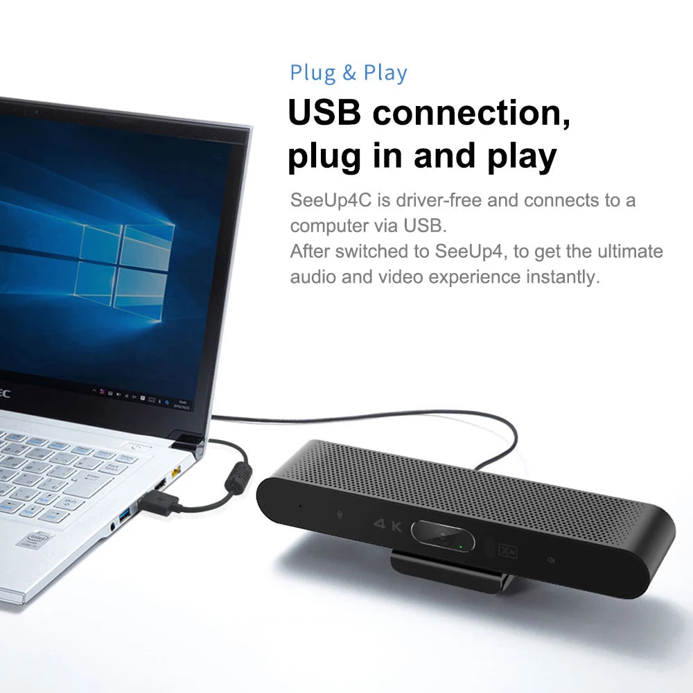 4K Webcam AI Voice Tracking with Mics Camera 4X Digital Zoom 30fps Auto Focus for PC Living Stream Online Meeting Video Camera