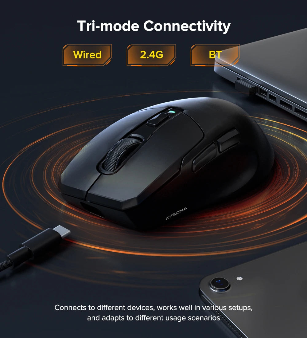 KYSONA Uranus Pro PAW3395 Wireless Gaming Mouse 54g Lightweight 8KHz Polling Rate 26000DPI Ultimate Optical Sensor For Laptop PC