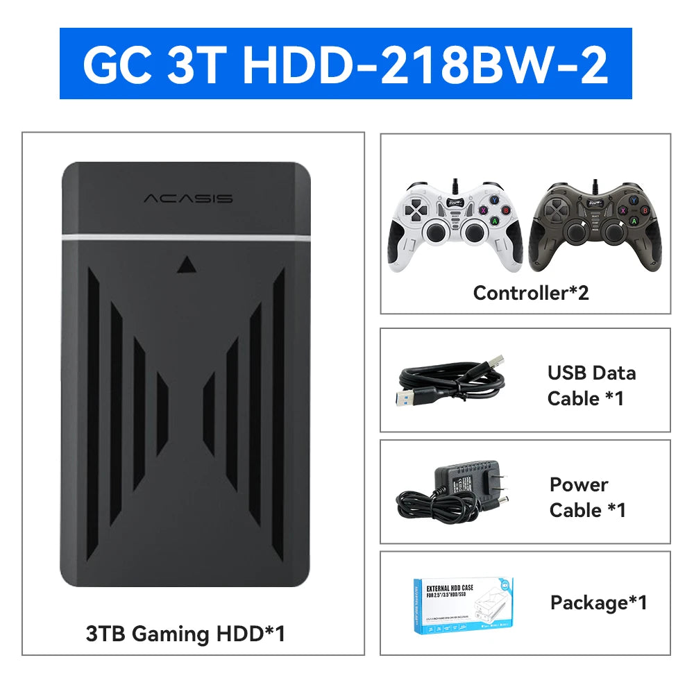 3TB Portable Gaming HDD LaunchBox/Retrobat/Playnite Retro Game Console with 17300+ AAA/3D/Retro Games for PS4/PS3/PS2/Switch/Wii