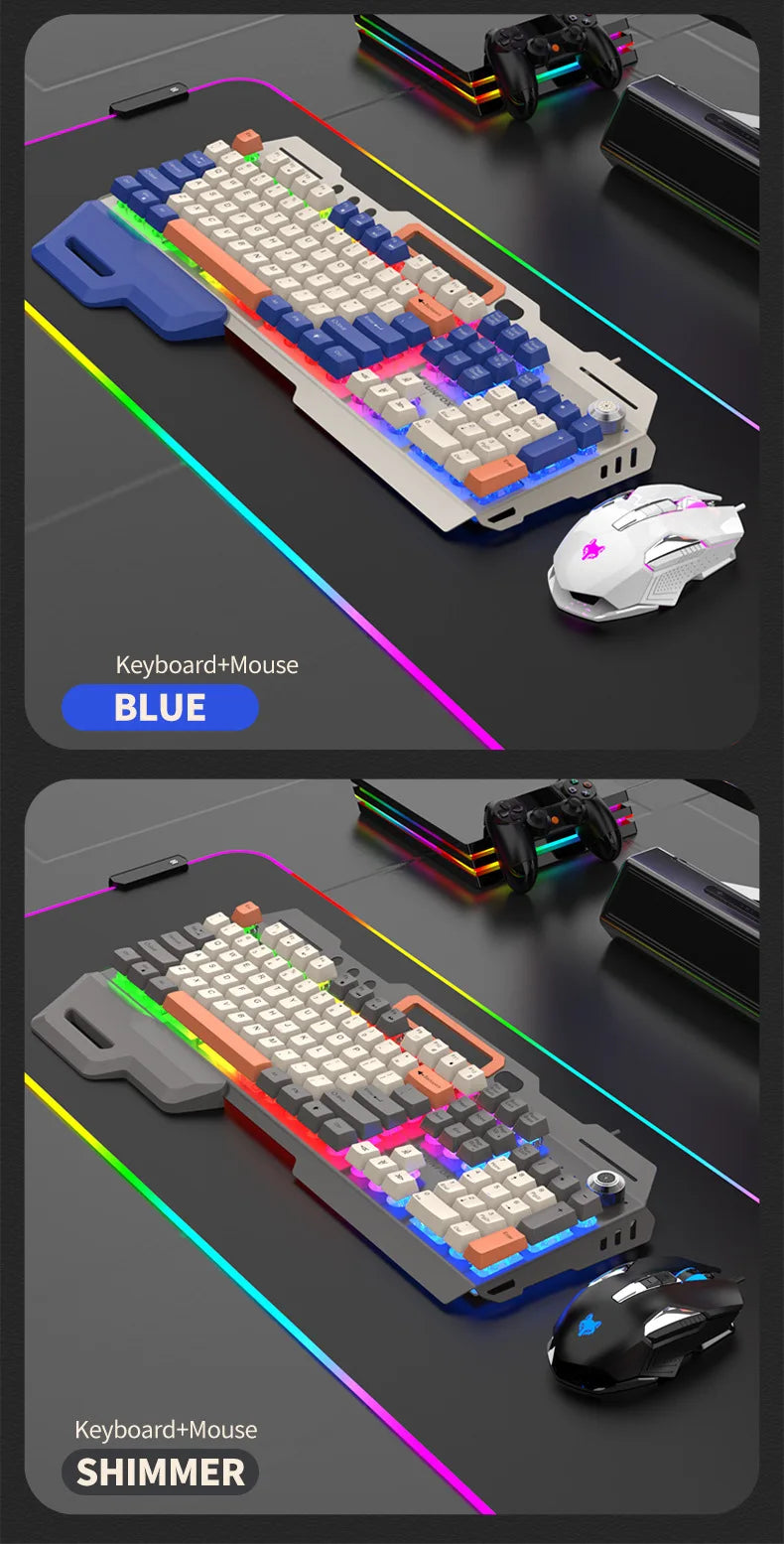 Gaming Keyboard 100% Layout Mechanical Feel 104 Key Spanish Russian Korean Arabic Keyboard Gamer Wired RGB Volume Knob Mouse K90