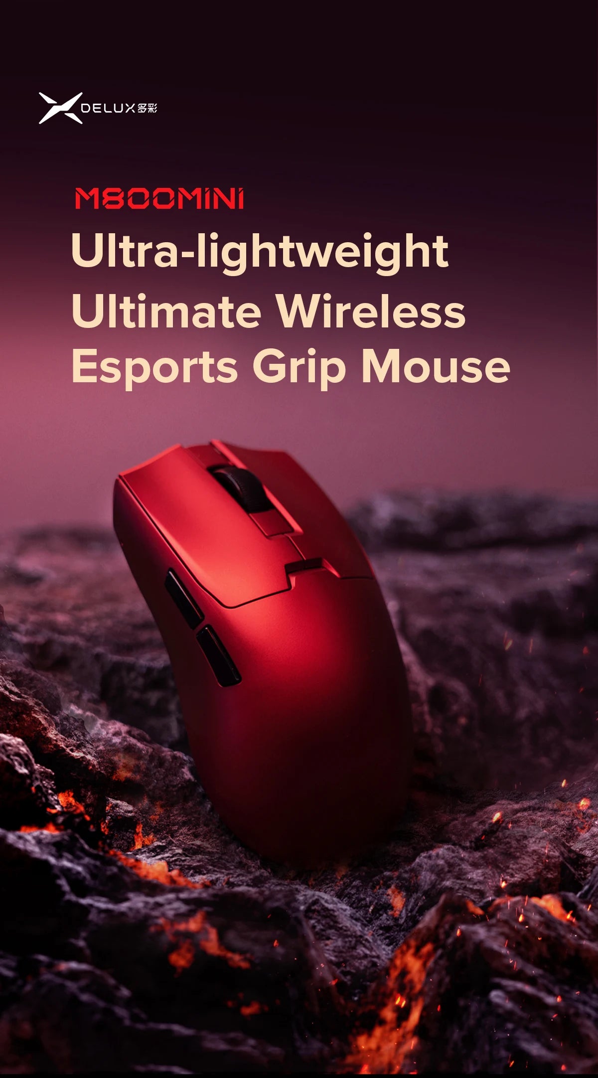 Delux M800mini Wireless Gaming Mouse, 46g Lightweight,PAW3395/PAW3311,1KHz Polling Rate for Small to Medium Hand PC Gamer