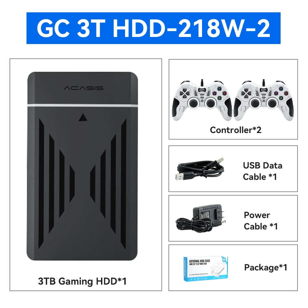 3TB Portable Gaming HDD LaunchBox/Retrobat/Playnite Retro Game Console with 17300+ AAA/3D/Retro Games for PS4/PS3/PS2/Switch/Wii