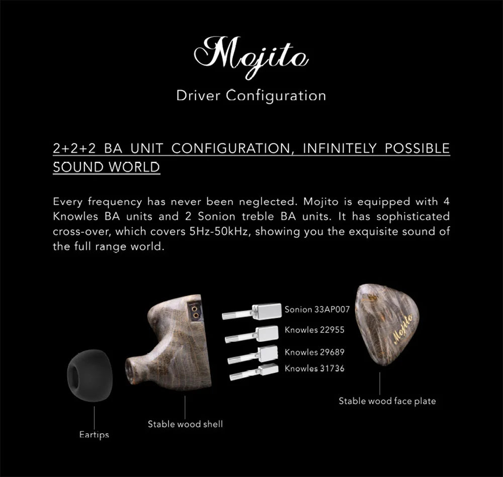 QoA Mojito 2 In Ear Earphones 2 Sonion BA+4 Knowles 6BA Driver Monitor HiFi Music 0.78 2pin Cable Headset Kinera IEMs Headphone