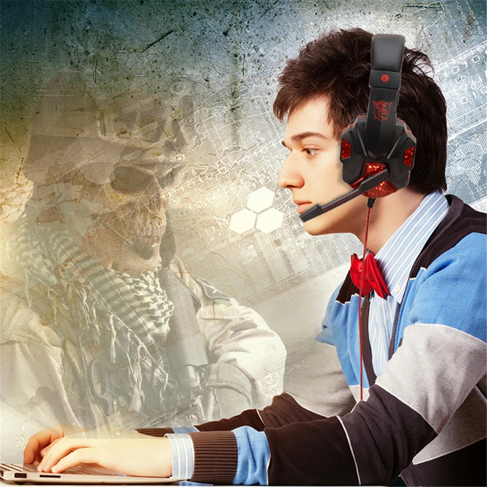 LED Light Wired Gaming Headphones With Microphone Noise-cancelling Gamer Headset for PC Computer Laptop PS4 PS5 Xbox