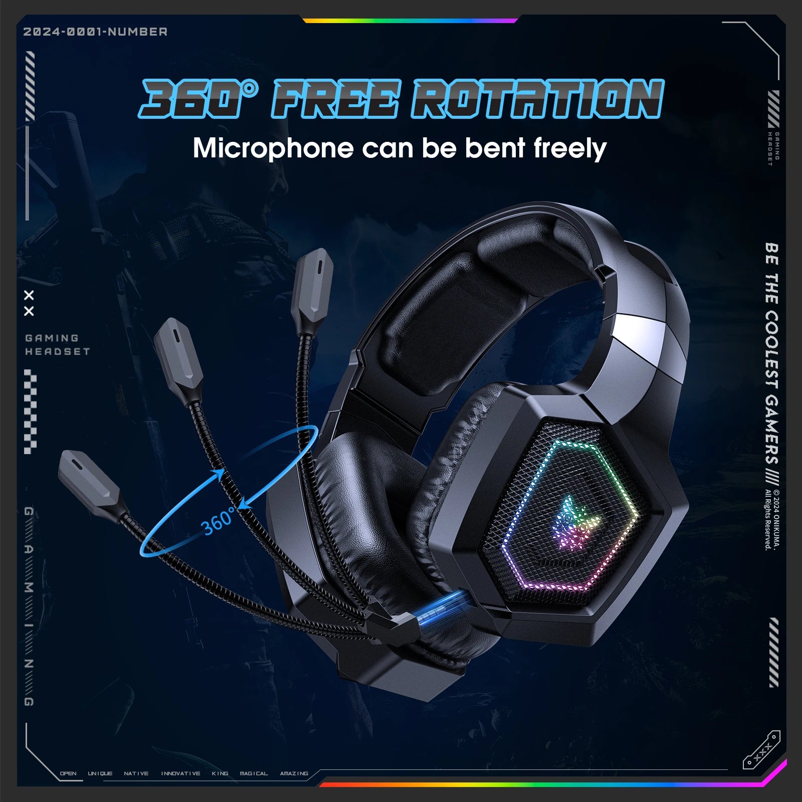 ONIKUMA Tri-Mode Headset Noise Cancelling HD Microphone Professional Gaming Wireless Headset