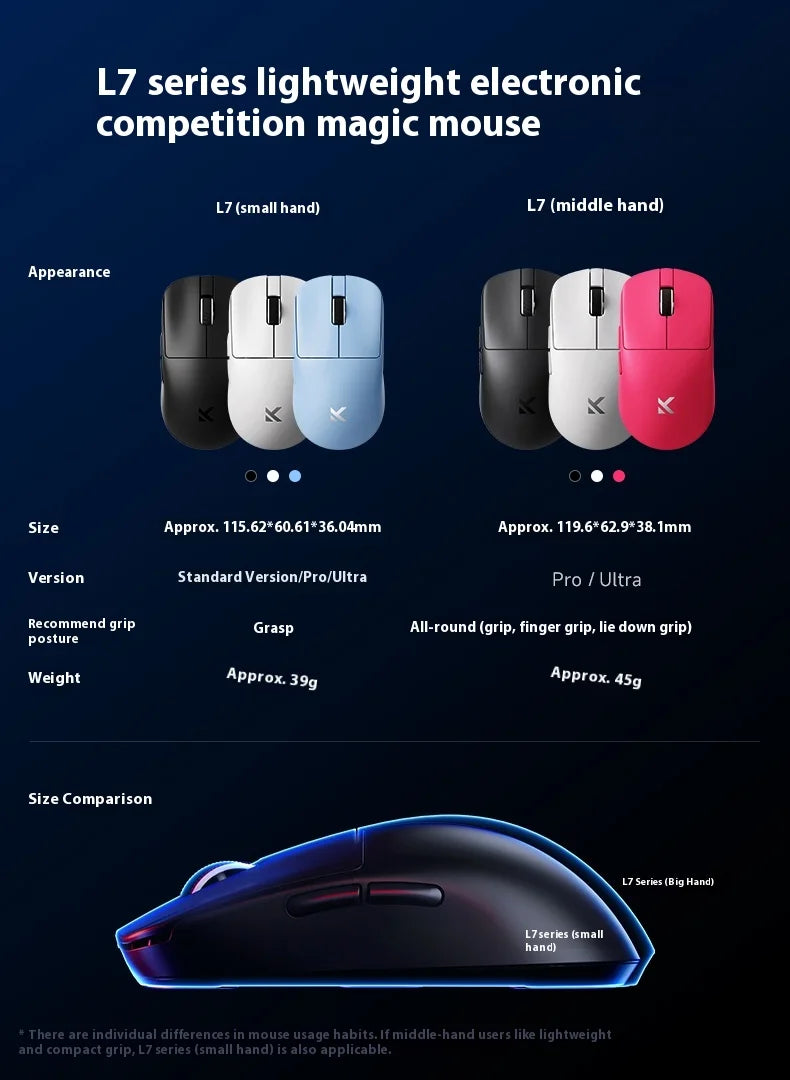 MCHOSE L7 Ultra+ Lightweight Mouse Wireless Tri-mode Bluetooth PAW3395 500mAh PC Esports Laptop Gaming Mice L7 Pro+ ﻿