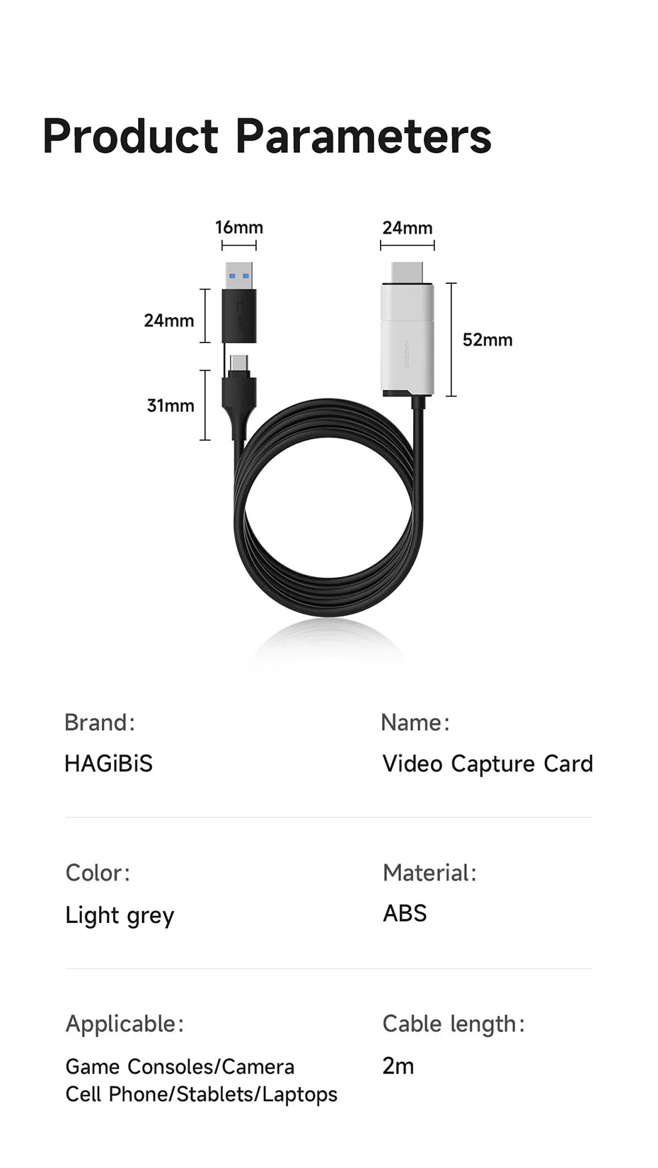 Hagibis USB 3.0 Video Capture Card HDMI to USB-A/Type-C Capture Cable PD 100W for Quest 3 Switch Gaming Live Streaming Recorder