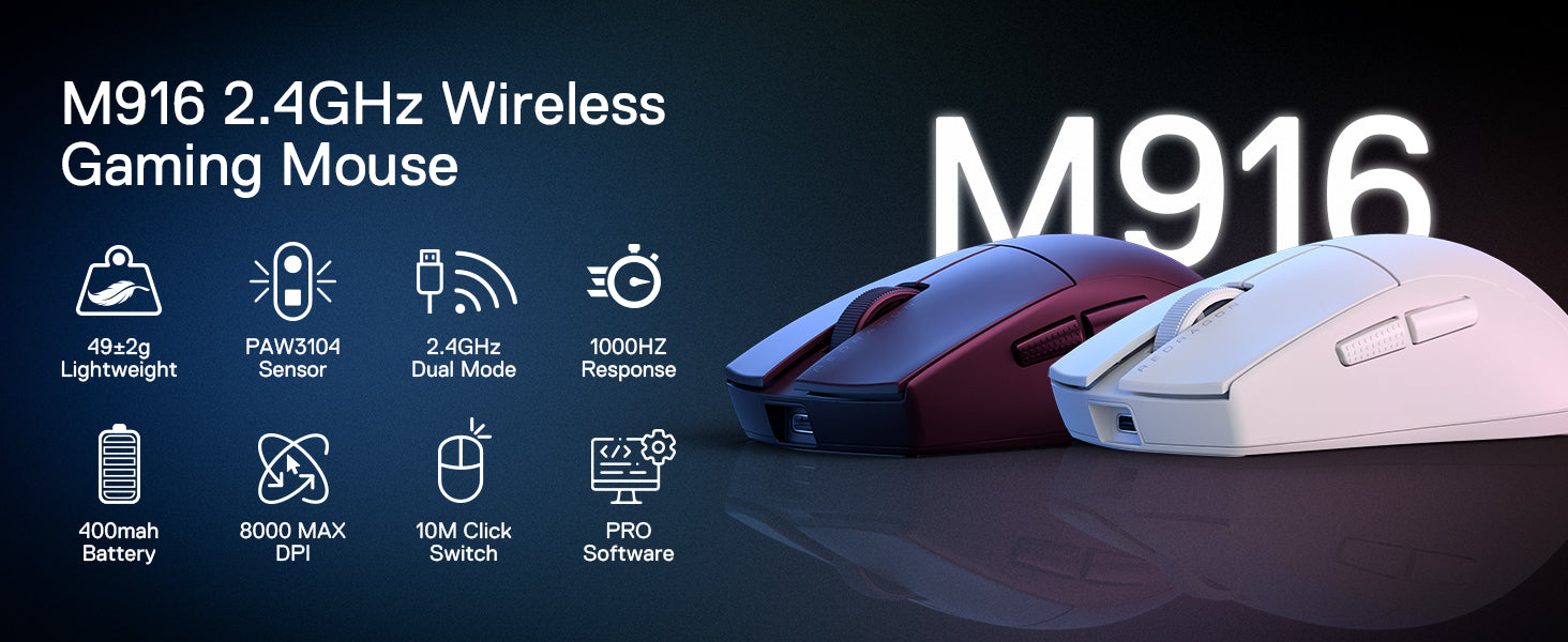 Redragon M916 Wireless Gamer Mouse, 49G Ultra-Light 8K DPI 2.4G Wireless Gaming Mouse w/Ergonomic Natural Grip Build