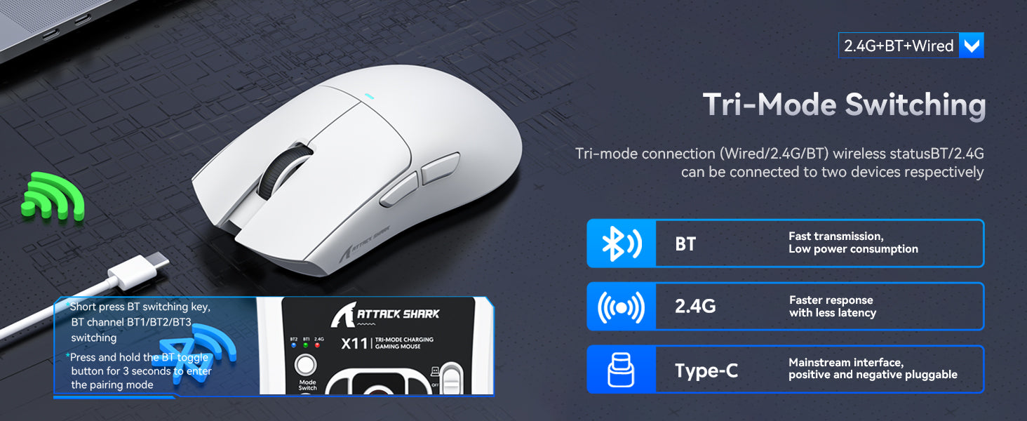 MAMBASNAKE x ATTACK SHARK X11 Gaming Mouse with Magnetic Charging Dock, PixArt PAW3311 Gaming Sensor